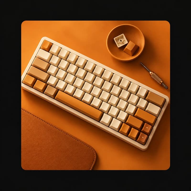 Illustrative example: detail of a mechanical keyboard and adjustment tool